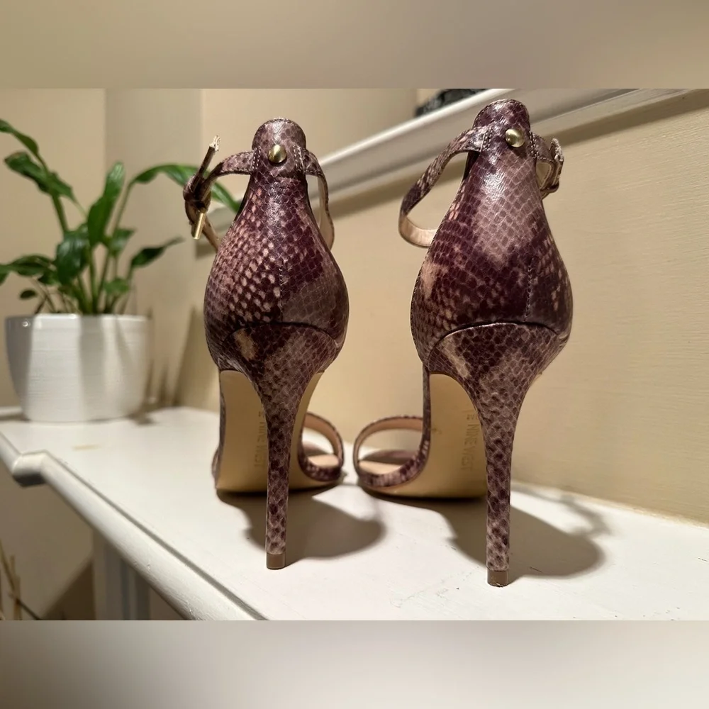 Nine West “Mana” Snake-Embossed Stiletto Heel Sandals (Size 8.5)